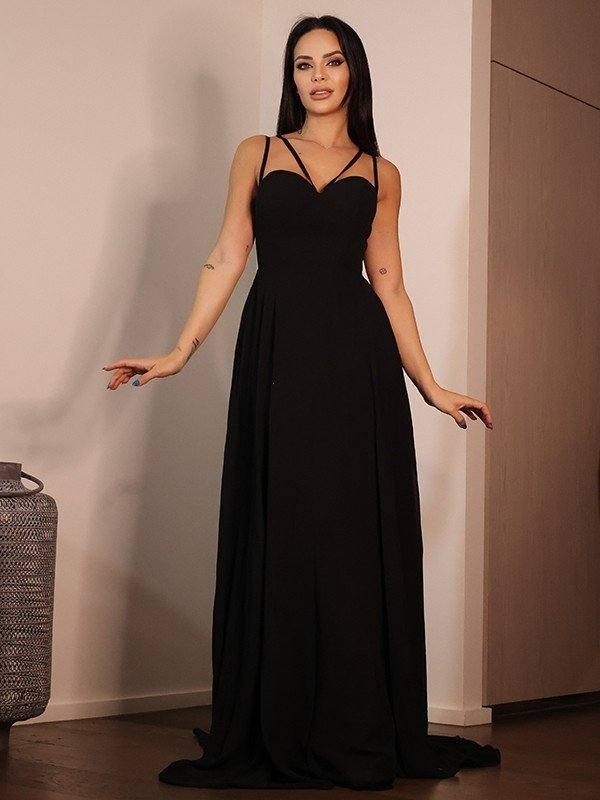 A-Line/Princess Jersey Ruffles Sweetheart Sleeveless Sweep/Brush Train Dresses - RongMoon