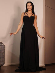 A-Line/Princess Jersey Ruffles Sweetheart Sleeveless Sweep/Brush Train Dresses - RongMoon