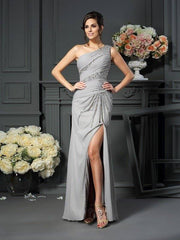 Trumpet/Mermaid One-Shoulder Beading Sleeveless Long Chiffon Mother of the Bride Dresses - RongMoon