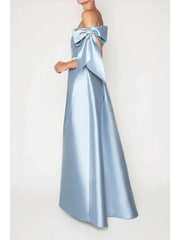 Jumpsuits Elegant Vintage Engagement Formal Evening Dress Off Shoulder Sleeveless Floor Length Charmeuse with Bow(s) - RongMoon