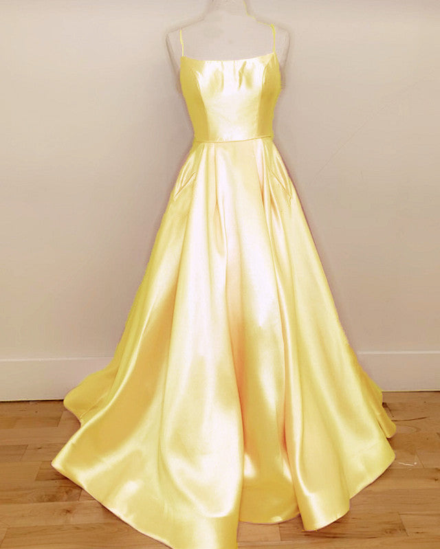 Spahetti Straps Ball Gown Prom Dresses With Pockets
