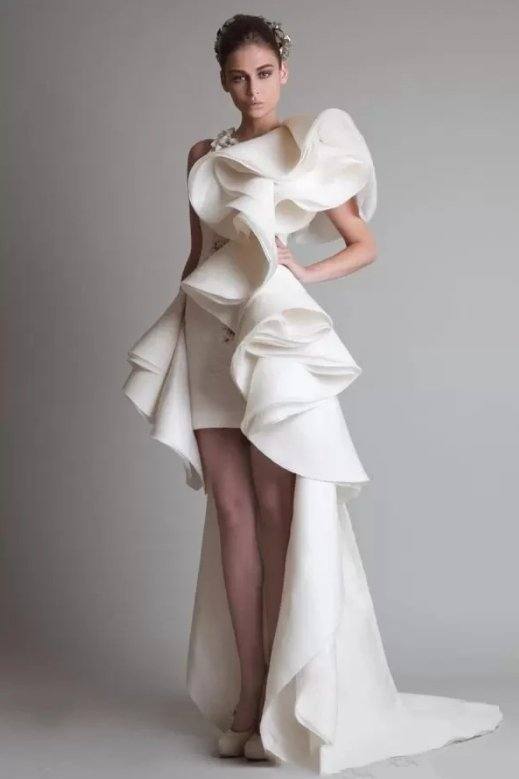 High Low Evening Dresses Sheath One-shoulder Ruffles Long Turkey Dubai Saudi Arabic Evening Gown Prom Dresses - RongMoon