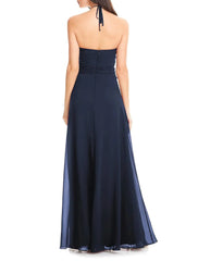 A-Line Bridesmaid Dress Halter Neck Sleeveless Elegant Floor Length Chiffon with Sash / Ribbon - RongMoon