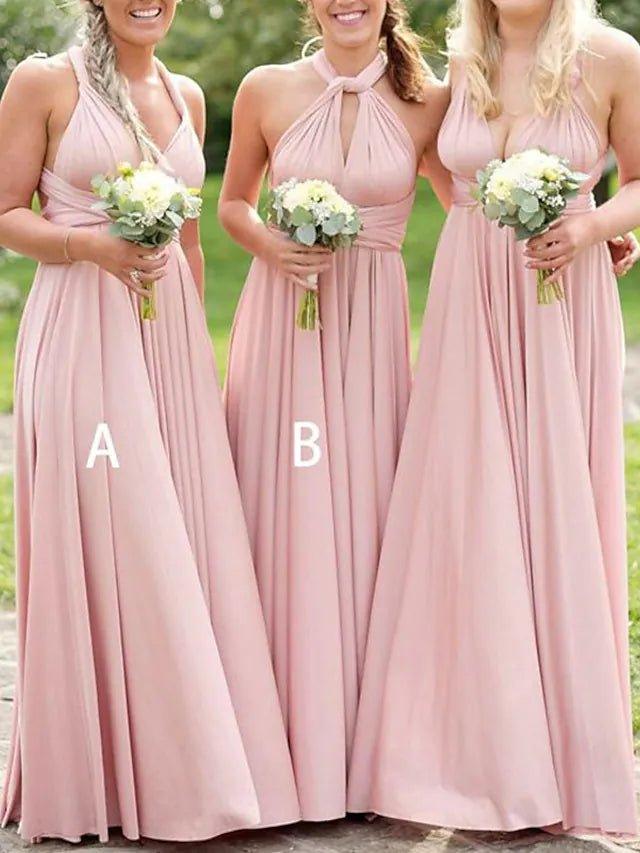 A-Line Bridesmaid Dress Halter Neck Sleeveless Sexy Floor Length Chiffon with Sash / Ribbon / Pleats - RongMoon