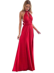 A-Line Bridesmaid Dress Halter Neck / V Neck Sleeveless Sexy Floor Length Spandex with Sash / Ribbon / Pleats - RongMoon