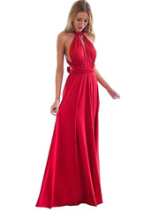 A-Line Bridesmaid Dress Halter Neck / V Neck Sleeveless Sexy Floor Length Spandex with Sash / Ribbon / Pleats - RongMoon
