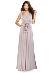 A-Line Bridesmaid Dress Halter Neck / V Neck Sleeveless Sexy Floor Length Spandex with Sash / Ribbon / Pleats - RongMoon