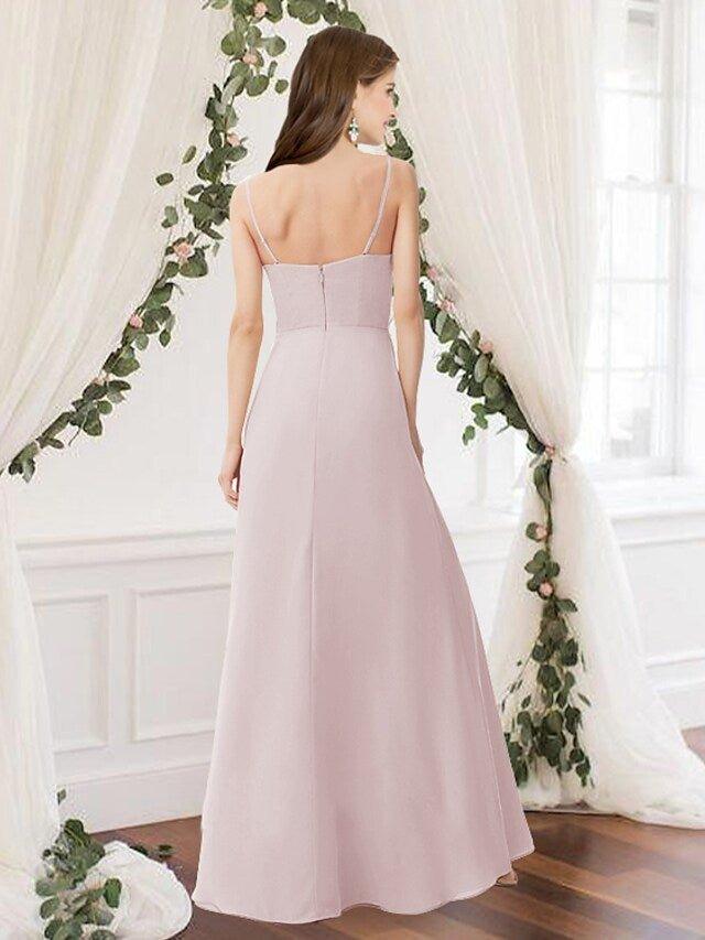 A-Line Bridesmaid Dress Jewel Neck Sleeveless Elegant Floor Length Chiffon with Pleats - RongMoon