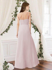 A-Line Bridesmaid Dress Jewel Neck Sleeveless Elegant Floor Length Chiffon with Pleats - RongMoon