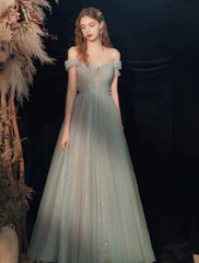 A-Line Bridesmaid Dress Off Shoulder Short Sleeve Sexy Floor Length Tulle with Pleats / Sequin - RongMoon