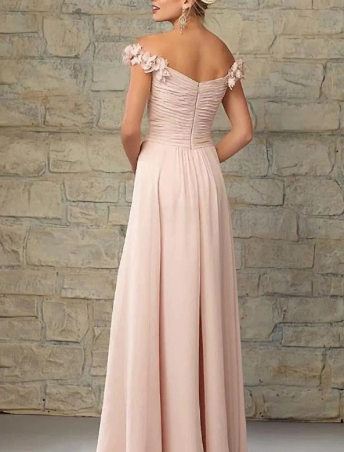 A-Line Bridesmaid Dress Off Shoulder Sleeveless Elegant Floor Length Chiffon with Pleats - RongMoon
