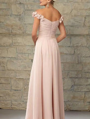 A-Line Bridesmaid Dress Off Shoulder Sleeveless Elegant Floor Length Chiffon with Pleats - RongMoon
