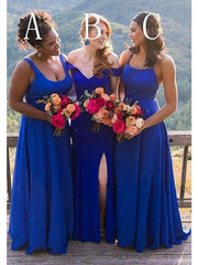 A-Line Bridesmaid Dress Spaghetti Strap Sleeveless Elegant Floor Length Stretch Chiffon with Split Front / Solid Color - RongMoon