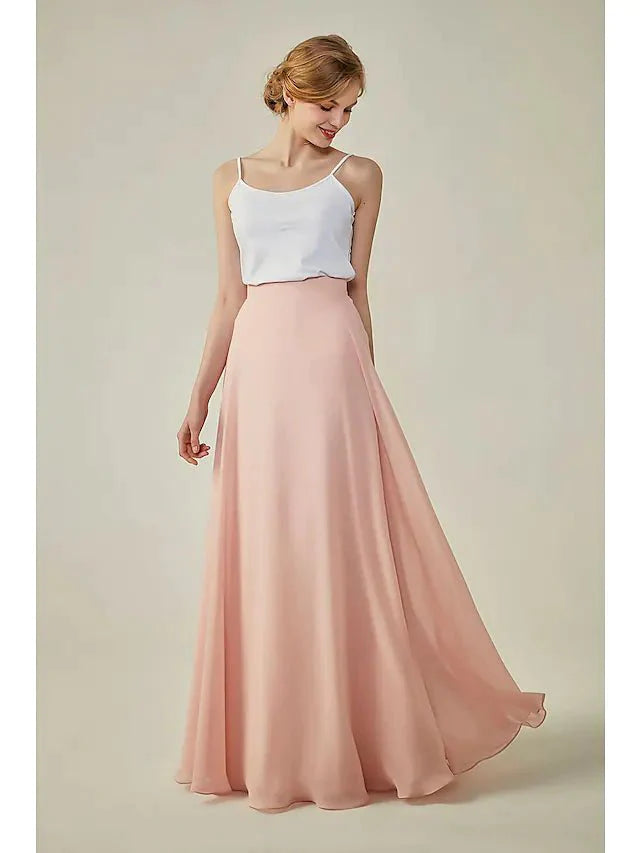 A-Line Bridesmaid Dress Spaghetti Strap Sleeveless Two Piece Floor Length Spandex / Chiffon with - RongMoon