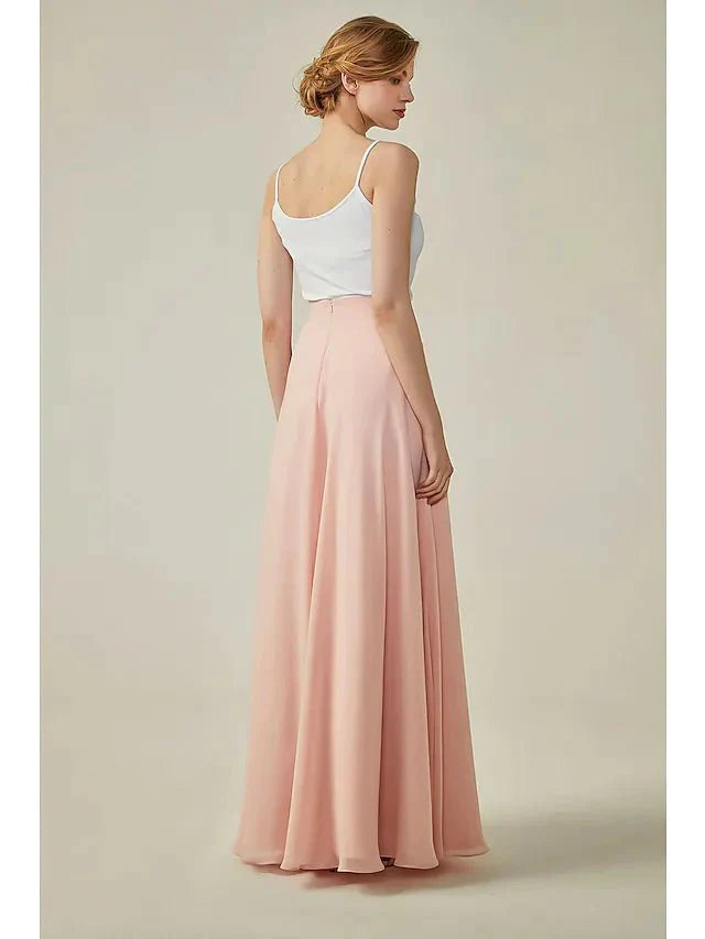 A-Line Bridesmaid Dress Spaghetti Strap Sleeveless Two Piece Floor Length Spandex / Chiffon with - RongMoon