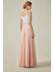 A-Line Bridesmaid Dress Spaghetti Strap Sleeveless Two Piece Floor Length Spandex / Chiffon with - RongMoon