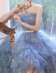 A-Line Bridesmaid Dress Strapless Sleeveless Elegant Knee Length Tulle / Sequined with Sash / Ribbon / Sequin - RongMoon
