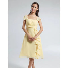 A-Line Bridesmaid Dress Straps Short Sleeve Elegant Knee Length Chiffon with Ruffles / Draping - RongMoon