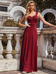 A-Line Bridesmaid Dress Straps Sleeveless Elegant Floor Length Taffeta with Ruching - RongMoon