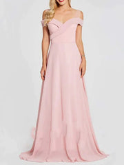 A-Line Bridesmaid Dress V Neck Short Sleeve Elegant Floor Length Polyester with Pleats - RongMoon