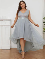 A-Line Bridesmaid Dress V Neck Sleeveless Elegant Asymmetrical Sequined with Sequin / Tier - RongMoon