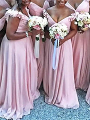 A-Line Bridesmaid Dress V Neck Sleeveless Sexy Floor Length Chiffon with Draping / Solid Color - RongMoon