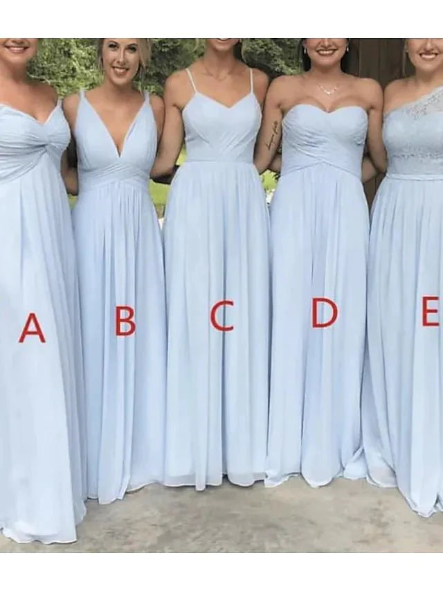 A-Line Bridesmaid Dress V Neck Sleeveless Sexy Floor Length Chiffon with Ruching / Solid Color - RongMoon