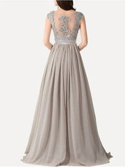 A-Line Evening Dresses Beautiful Back Floral Dress Engagement Formal Evening Sweep / Brush Train Scoop Neck Sleeveless Chiffon with Sash / Ribbon Appliques - RongMoon