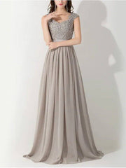 A-Line Evening Dresses Beautiful Back Floral Dress Engagement Formal Evening Sweep / Brush Train Scoop Neck Sleeveless Chiffon with Sash / Ribbon Appliques - RongMoon