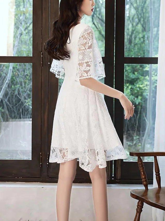 A-Line / Mermaid / Trumpet Bridesmaid Dress V Neck 3/4 Length Sleeve Keyhole Lace with Lace - RongMoon