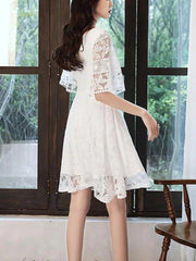 A-Line / Mermaid / Trumpet Bridesmaid Dress V Neck 3/4 Length Sleeve Keyhole Lace with Lace - RongMoon