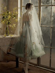 A-Line Minimalist Elegant Wedding Guest Prom Dress Spaghetti Strap Sleeveless Tea Length Tulle with Sash / Ribbon Pleats - RongMoon