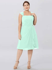 A-Line Mother of the Bride Dress Plus Size Elegant Straps Knee Length Chiffon Sleeveless with Criss Cross Pleats - RongMoon