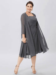 A-Line Mother of the Bride Dress Plus Size Elegant Straps Knee Length Chiffon Sleeveless with Criss Cross Pleats - RongMoon