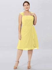 A-Line Mother of the Bride Dress Plus Size Elegant Straps Knee Length Chiffon Sleeveless with Criss Cross Pleats - RongMoon
