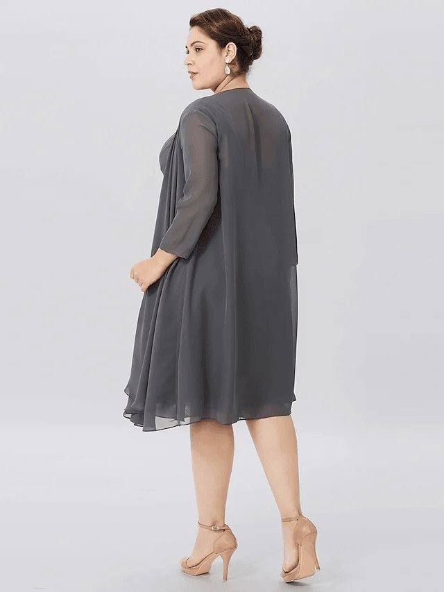 A-Line Mother of the Bride Dress Plus Size Elegant Straps Knee Length Chiffon Sleeveless with Criss Cross Pleats - RongMoon