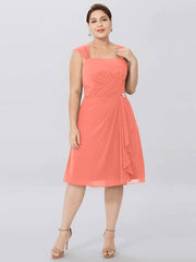 A-Line Mother of the Bride Dress Plus Size Elegant Straps Knee Length Chiffon Sleeveless with Criss Cross Pleats - RongMoon