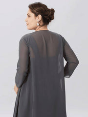 A-Line Mother of the Bride Dress Plus Size Elegant Straps Knee Length Chiffon Sleeveless with Criss Cross Pleats - RongMoon