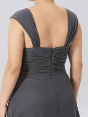 A-Line Mother of the Bride Dress Plus Size Elegant Straps Knee Length Chiffon Sleeveless with Criss Cross Pleats - RongMoon