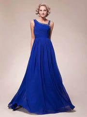 A-Line Mother of the Bride Dress Sparkle & Shine Straps Floor Length Chiffon Sleeveless with Pleats Ruched Beading - RongMoon