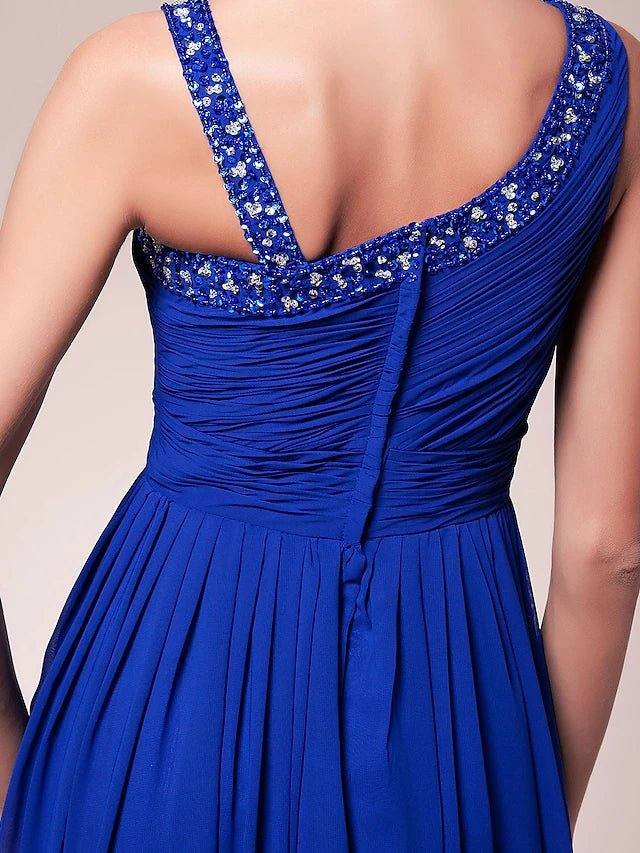 A-Line Mother of the Bride Dress Sparkle & Shine Straps Floor Length Chiffon Sleeveless with Pleats Ruched Beading - RongMoon