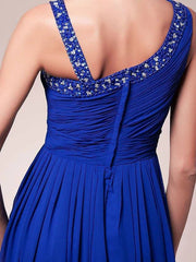 A-Line Mother of the Bride Dress Sparkle & Shine Straps Floor Length Chiffon Sleeveless with Pleats Ruched Beading - RongMoon