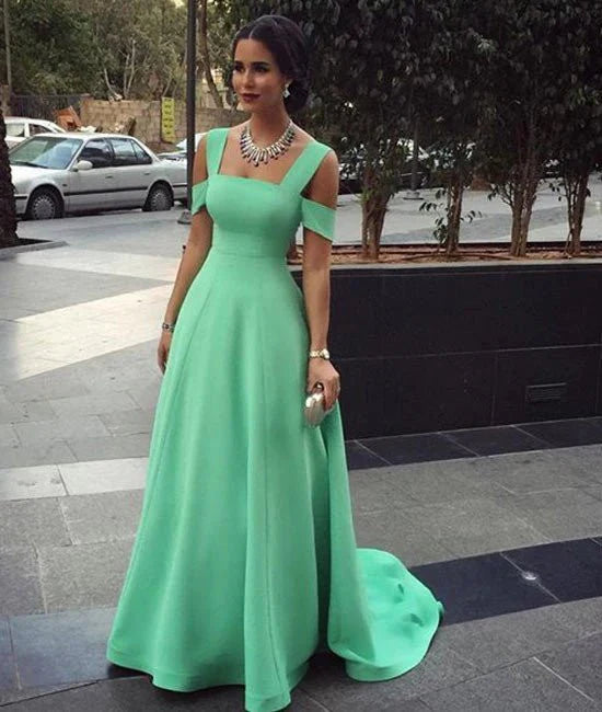 A-Line Off Shoulder Green Prom Dresses, Green Bridesmaid Dresses, Evening Dresses - RongMoon