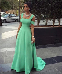 A-Line Off Shoulder Green Prom Dresses, Green Bridesmaid Dresses, Evening Dresses - RongMoon