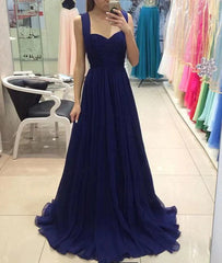 A Line Sweetheart Neck Royal Blue Chiffon Long Prom Dresses, Royal Blue Formal Graduation Evening Dresses, Royal Blue Bridesmaid Dresses - RongMoon