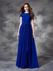 A-line/Princess Bateau Lace Sleeveless Long Chiffon Bridesmaid Dresses - RongMoon