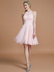 A-Line/Princess Chiffon Knee-Length Sleeveless Scoop Bridesmaid Dresses - RongMoon