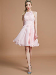 A-Line/Princess Chiffon Knee-Length Sleeveless Scoop Bridesmaid Dresses - RongMoon