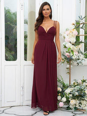 A-Line/Princess Chiffon Ruched V-neck Sleeveless Floor-Length Bridesmaid Dresses - RongMoon