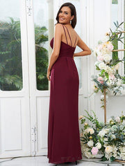 A-Line/Princess Chiffon Ruched V-neck Sleeveless Floor-Length Bridesmaid Dresses - RongMoon